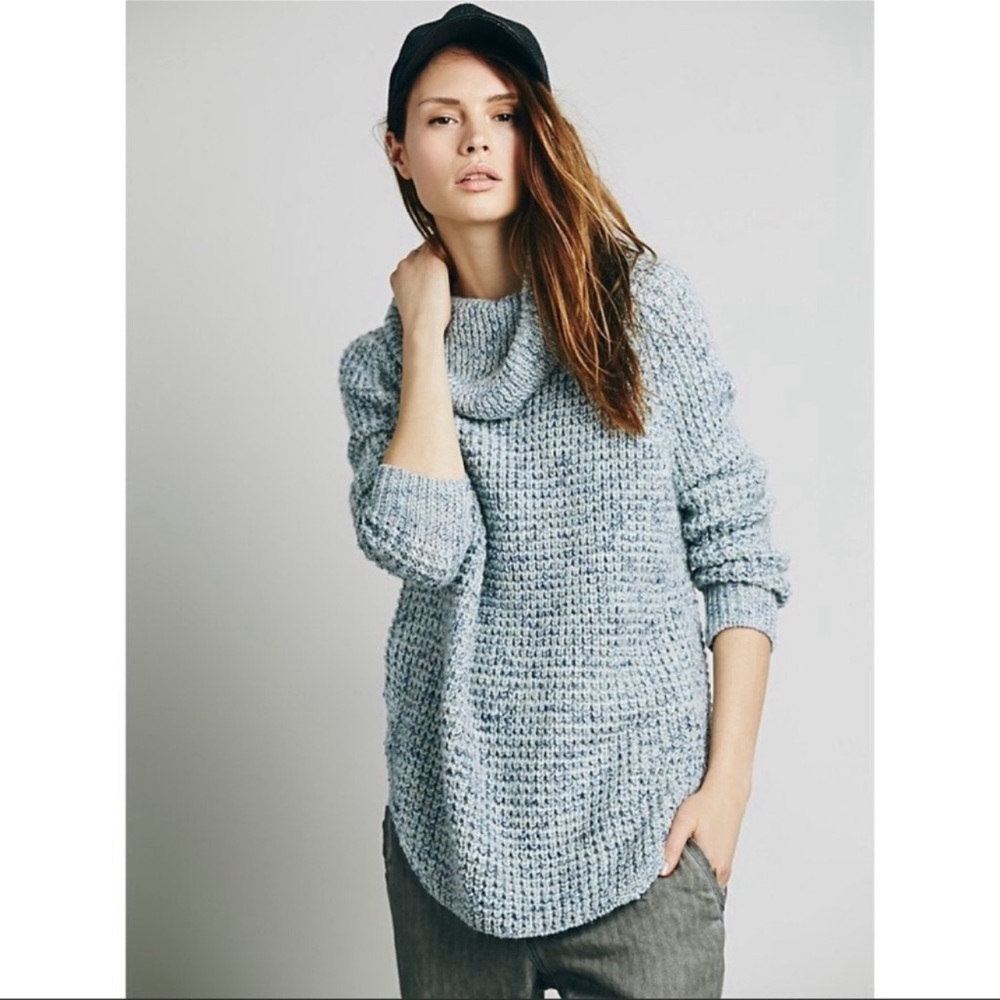 Free People Dylan Tweedy Turtle Neck, Wool Linen Blend Chunky Knit, Size XS